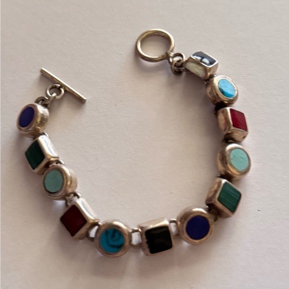 Vintage Multi Gemstone, 925 Sterling Silver Bracelet - Picture 5 of 5